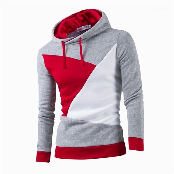 slim o-neck hoodie mens clothing mens hoodie designer patchwork color fleece pullover hooded sweatshirt casual long sleeve, Black